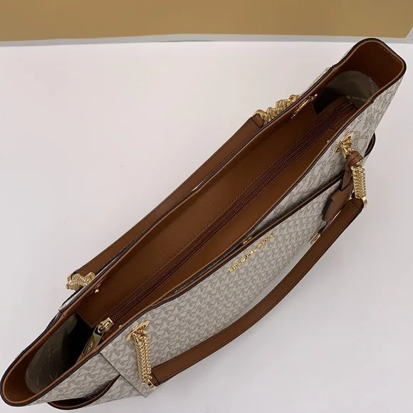 MICHAEL KORS LARGE X CHAIN SHOULDER TOTE BAG VANILLA SIGNATURE - Picture 7 of 16